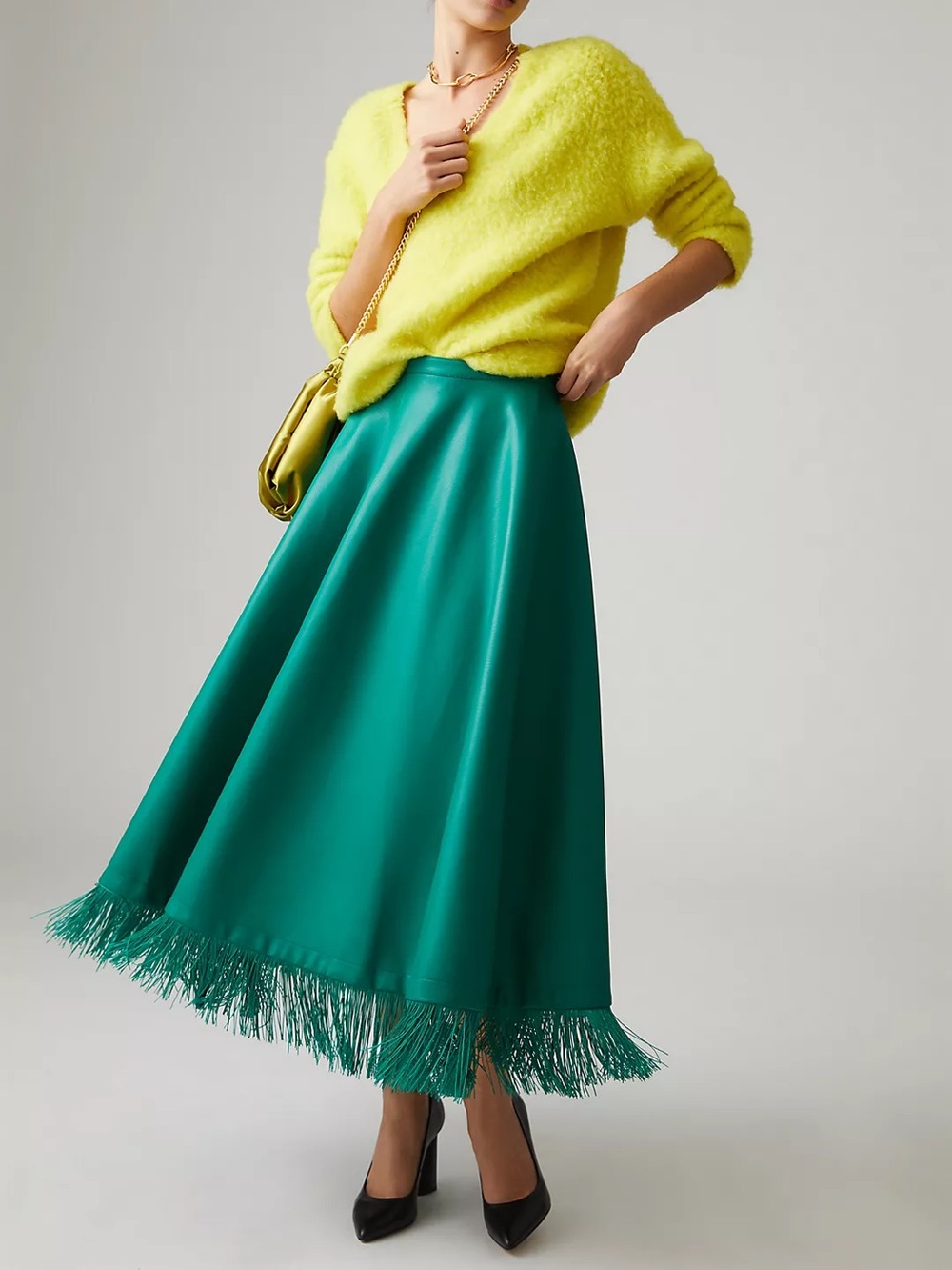 NWT Anthropologie Green Maeve Faux Leather Fringe Skirt Sz 8